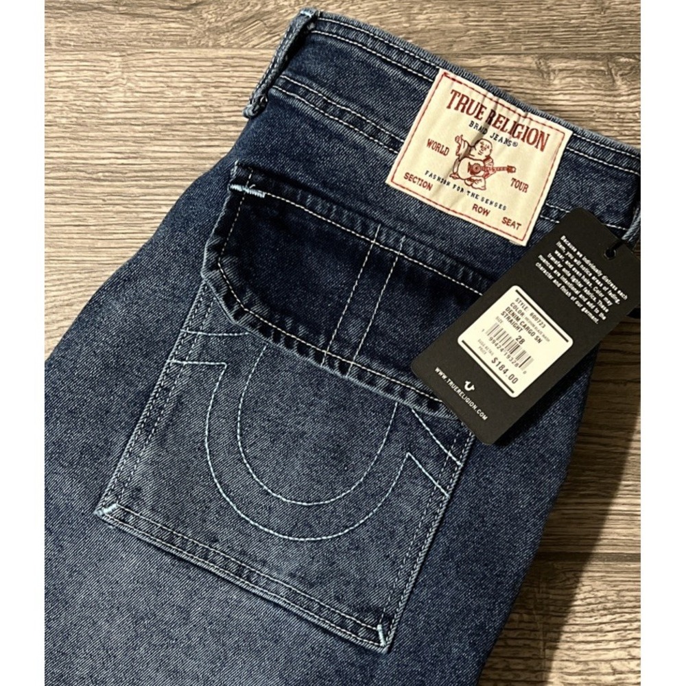 True Religion NWT Women's Cargo Straight Leg High Rise Jeans Sz 28 (30x32) $184